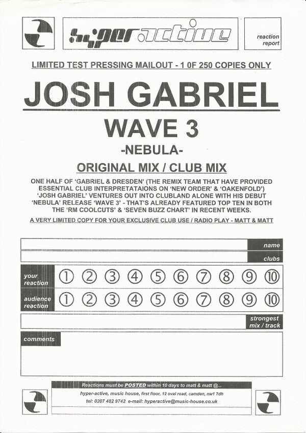 Josh Gabriel : Wave 3 (12", Promo)