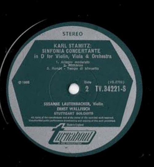Carl Stamitz, Ernst Wallfisch, Württembergisches Kammerorchester, Jörg Faerber, Susanne Lautenbacher, Stuttgarter Solisten : Concerto In D Major For Viola And Orchestra, Op. 1 / Sinfonia Concertante For Violin And Viola With Orchestra (LP)