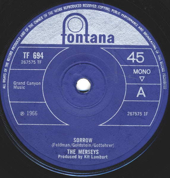 The Merseys : Sorrow (7", Single, Mono, Sol)