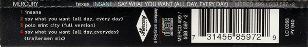 Texas Featuring Wu-Tang Clan : Insane / Say What You Want (All Day, Every Day) (CD, Single)