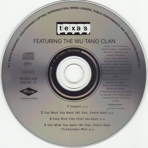 Texas Featuring Wu-Tang Clan : Insane / Say What You Want (All Day, Every Day) (CD, Single)