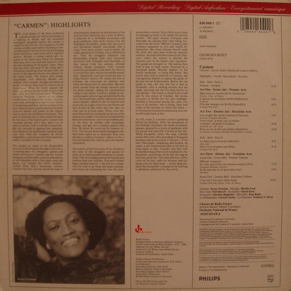 Georges Bizet • Jessye Norman • Mirella Freni • Neil Shicoff • Simon Estes • Orchestre National De France • Seiji Ozawa : Carmen (Highlights = Grosser Querschnitt = Extraits) (LP, Dig)