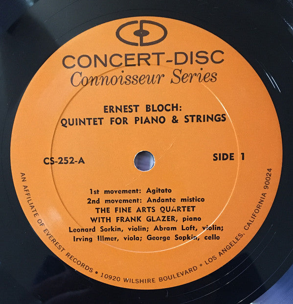 Ernest Bloch, The Fine Arts Quartet With Frank Glazer : Quintet For Piano & Strings (LP, Album)