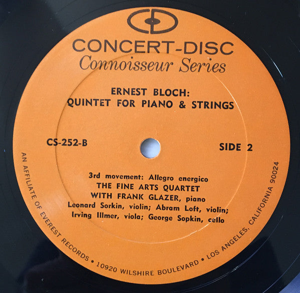 Ernest Bloch, The Fine Arts Quartet With Frank Glazer : Quintet For Piano & Strings (LP, Album)
