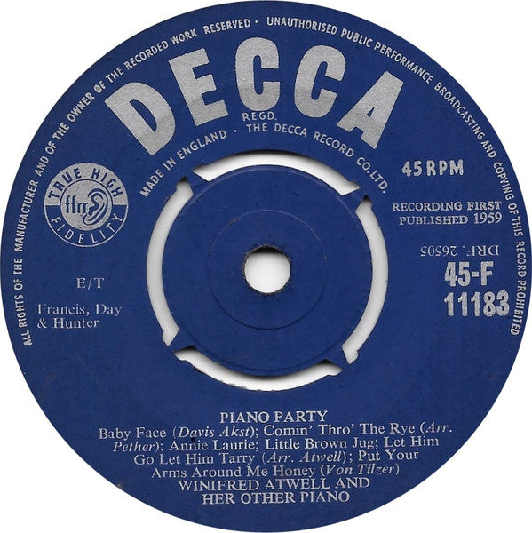 Winifred Atwell : Piano Party (7", Single, 4 p)