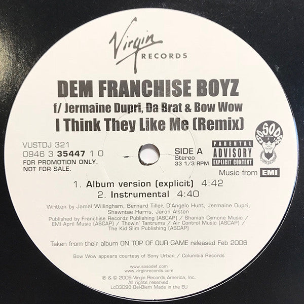 Dem Franchize Boyz : I Think They Like Me (Remix) (12", Promo)