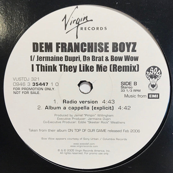 Dem Franchize Boyz : I Think They Like Me (Remix) (12", Promo)