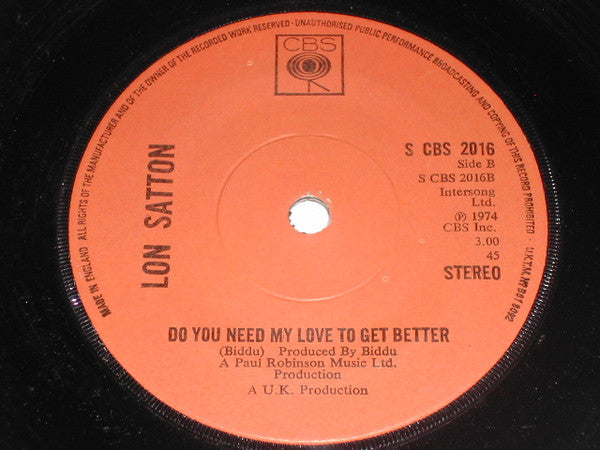 Lon Satton : The Love I See In Your Eyes (Is Meant For Another Guy) (7", Sol)