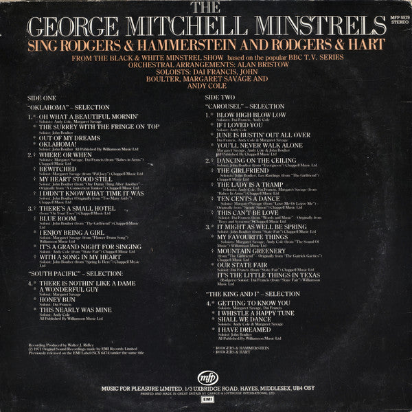 The George Mitchell Minstrels : The George Mitchell Minstrels Sing Rodgers & Hammerstein And Rodgers & Hart (LP, Album, RE)