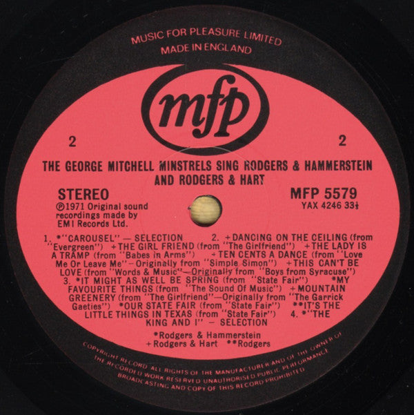 The George Mitchell Minstrels : The George Mitchell Minstrels Sing Rodgers & Hammerstein And Rodgers & Hart (LP, Album, RE)
