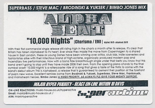 Alphabeat (3) : 10,000 Nights (Remixes) (CDr, Single, Promo)