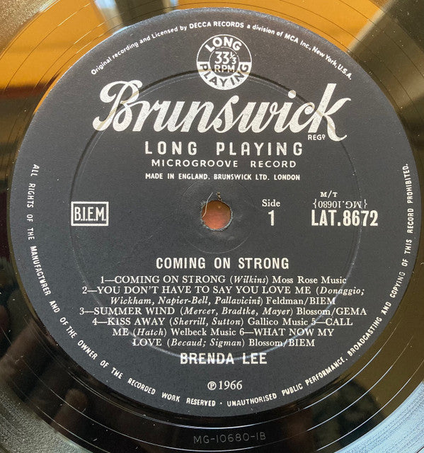 Brenda Lee : Coming On Strong (LP, Album, Mono)