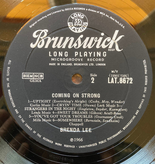 Brenda Lee : Coming On Strong (LP, Album, Mono)