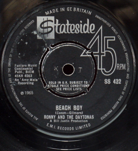 Ronny & The Daytonas : Beach Boy (7", Single)