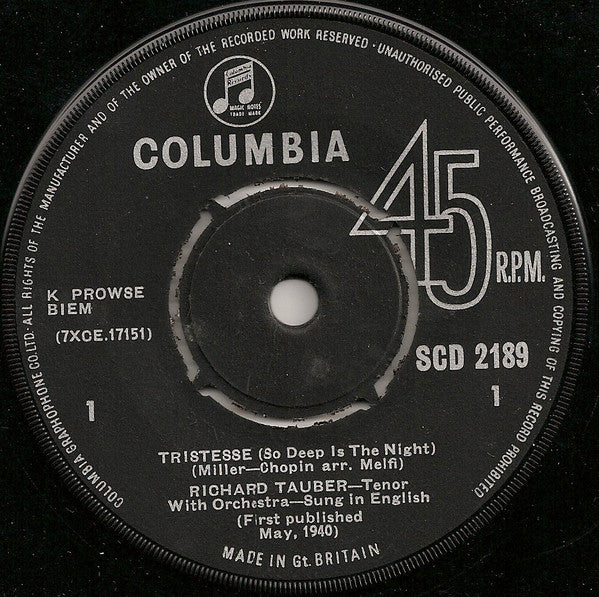 Richard Tauber : Tristesse (So Deep Is The Night) / Love's Last Word Is Spoken (7")