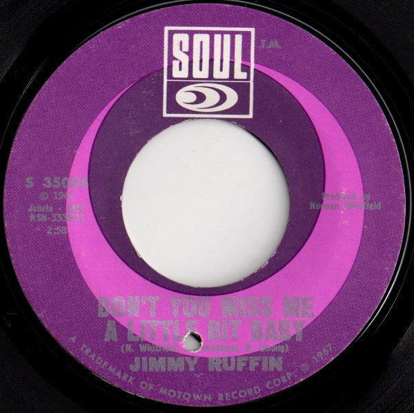Jimmy Ruffin : Don't You Miss Me A Little Bit Baby (7", Styrene, Mon)