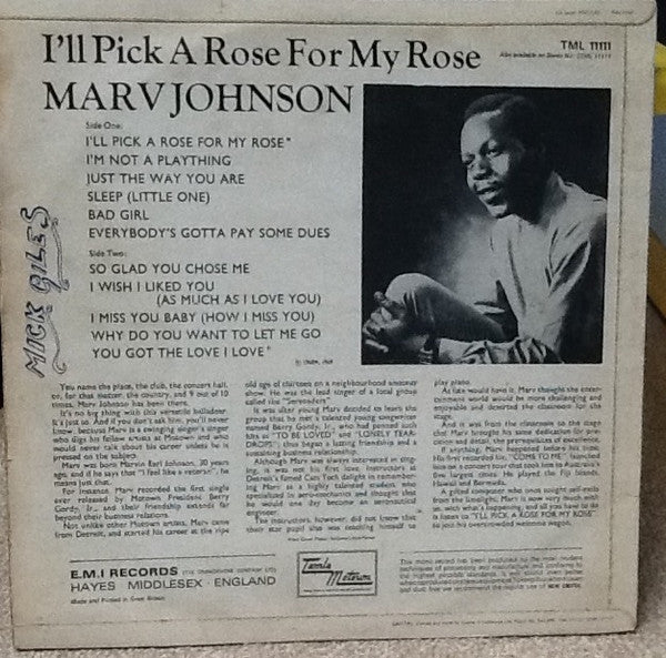 Marv Johnson : I'll Pick A Rose For My Rose (LP, Album, Mono)
