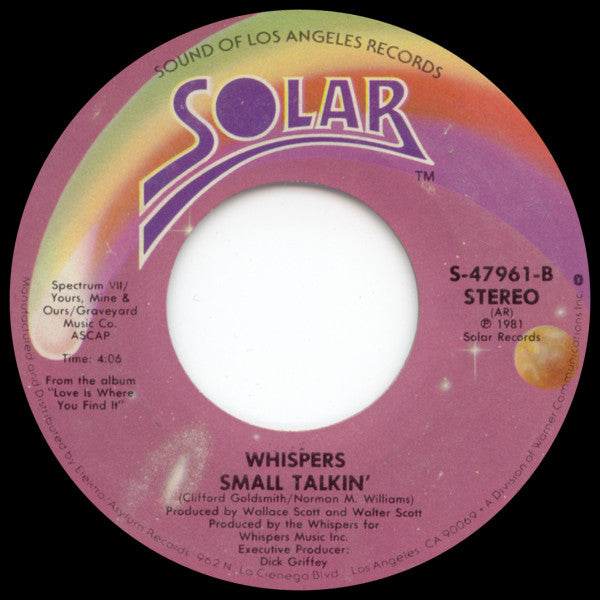 The Whispers : In The Raw / Small Talkin' (7", Styrene, All)
