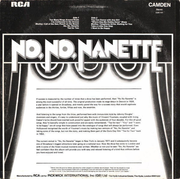 Johnny Douglas And His Orchestra With Velvet Voices : Music From The Broadway Musical "No, No, Nanette" (LP)