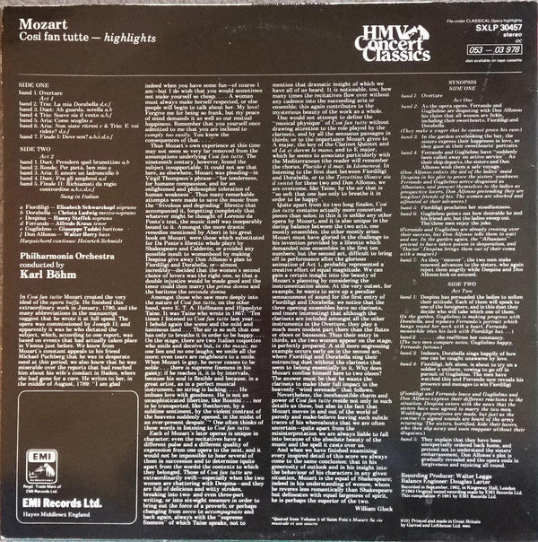 Wolfgang Amadeus Mozart / Philharmonia Orchestra Conducted By Karl Böhm : Così Fan Tutte Highlights (LP, Album, Comp)