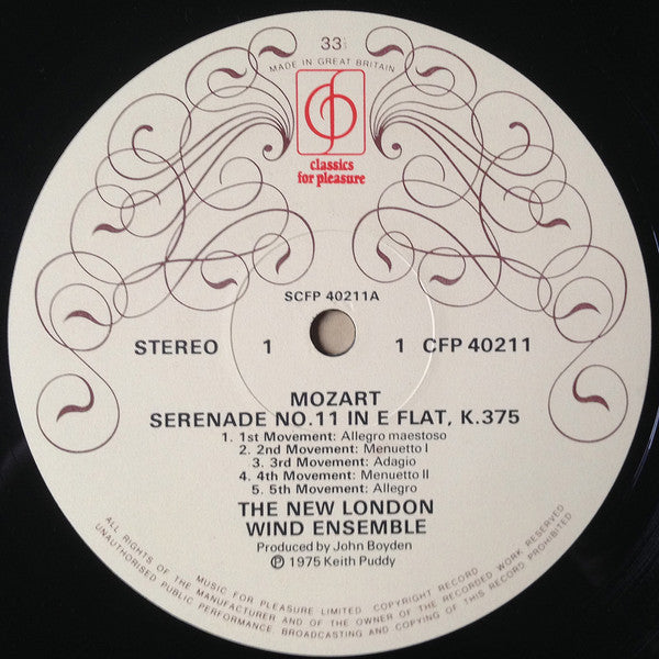 Wolfgang Amadeus Mozart : Serenade No. 11 in E flat K.375 / Serenade No. 12 in C minor K.388 The New London Wind Ensemble (LP, Album)