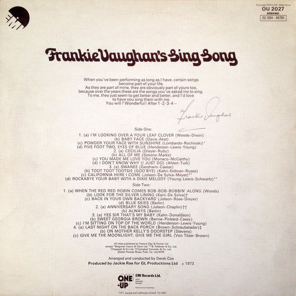 Frankie Vaughan : Frankie Vaughan's Sing Song (LP, Album)