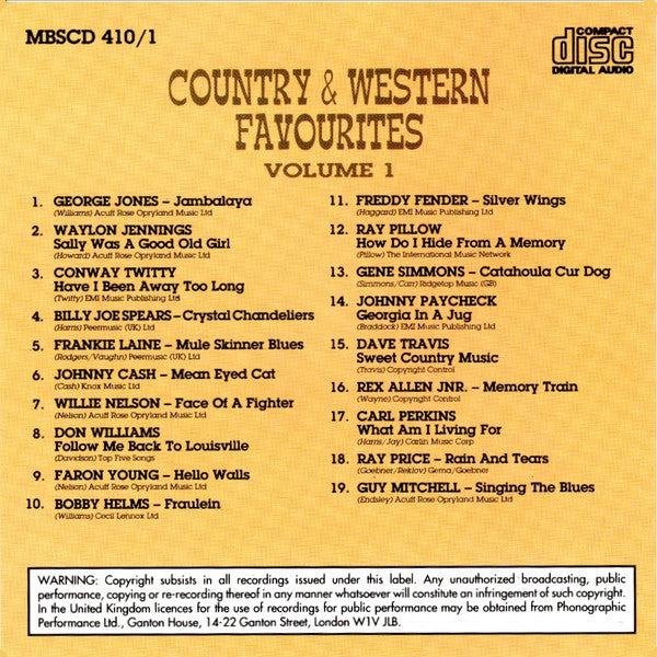 Various : Country & Western Favourites, Volume 1 (CD, Comp)