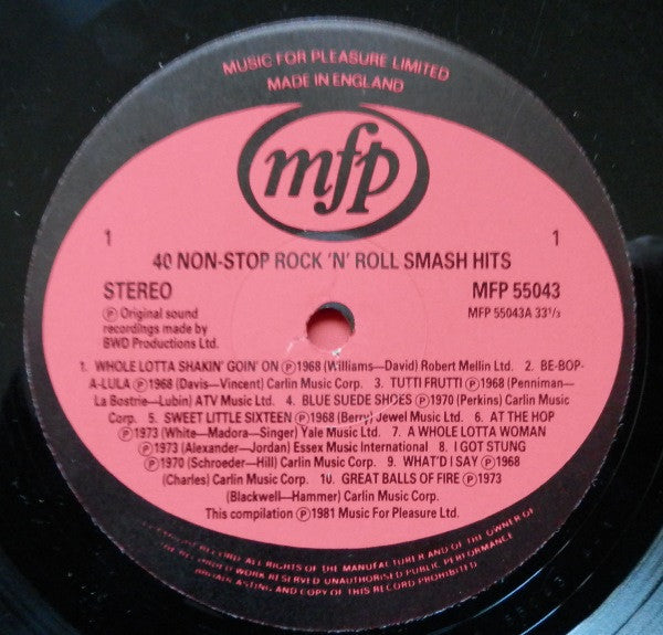 Unknown Artist : 40 Non Stop Rock 'n' Roll Smash Hits (2xLP, Comp)