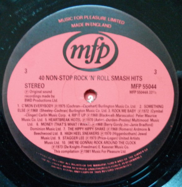 Unknown Artist : 40 Non Stop Rock 'n' Roll Smash Hits (2xLP, Comp)