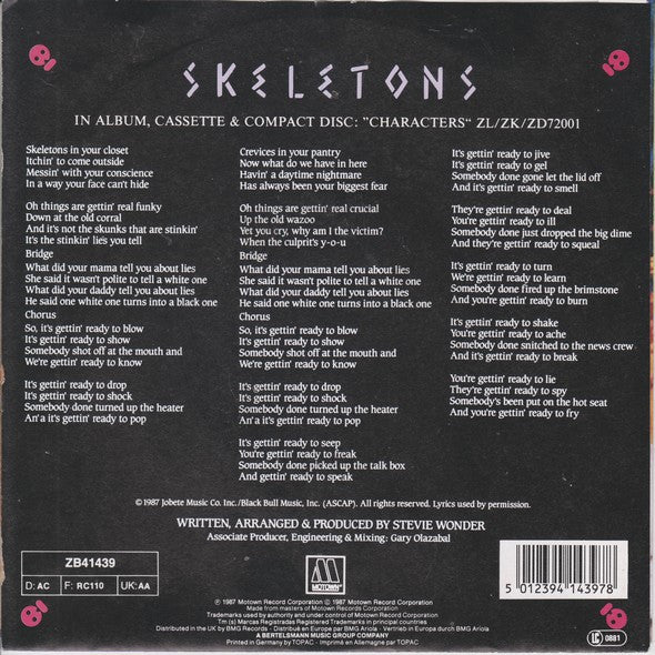 Stevie Wonder : Skeletons (7", Single)