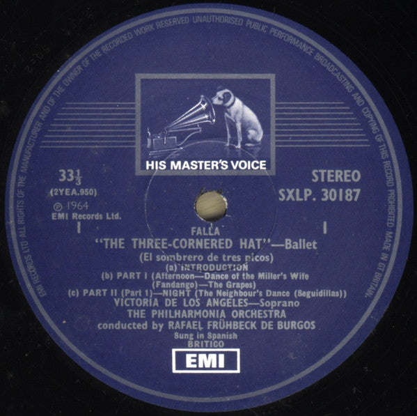 Manuel De Falla : Victoria De Los Angeles / Philharmonia Orchestra, Rafael Frühbeck De Burgos : The Three Cornered Hat (Complete Ballet) (LP, Album, RE, RP)