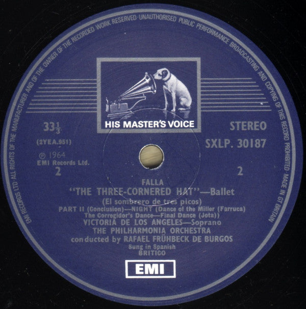 Manuel De Falla : Victoria De Los Angeles / Philharmonia Orchestra, Rafael Frühbeck De Burgos : The Three Cornered Hat (Complete Ballet) (LP, Album, RE, RP)