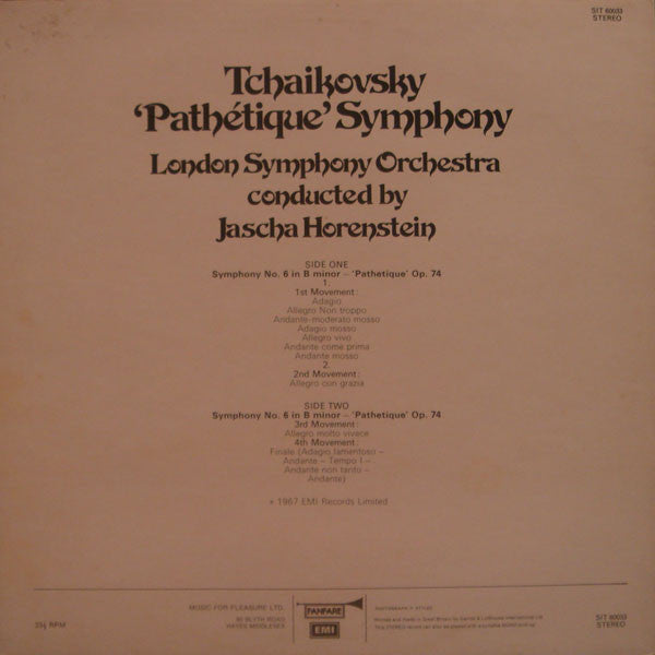 Pyotr Ilyich Tchaikovsky : 'Pathétique' Symphony (LP, RE)