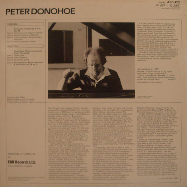 Peter Donohoe / Igor Stravinsky / Sergei Prokofiev / Sergei Vasilyevich Rachmaninoff : Three Movements From 'Petrushka' / Sonata No.6 In A Op.82 / Étude Tableau In E Flat Minor Op.39 No.5 (LP)