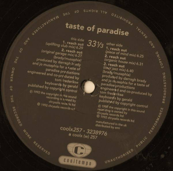 Taste Of Paradise : Reach Out (12")