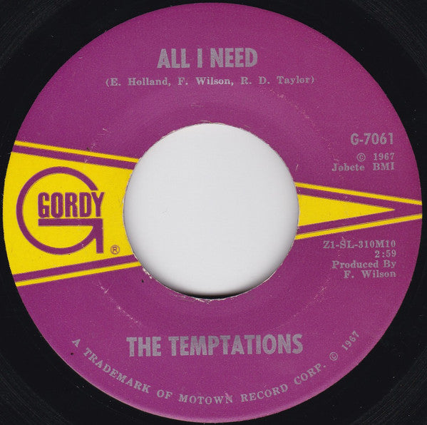 The Temptations : All I Need  (7", Single, ARP)