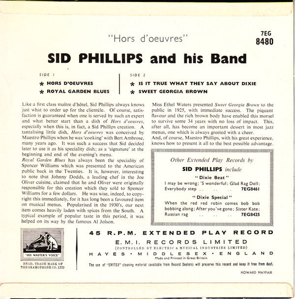 Sid Phillips Band : Hors D'oeuvres (7", EP)