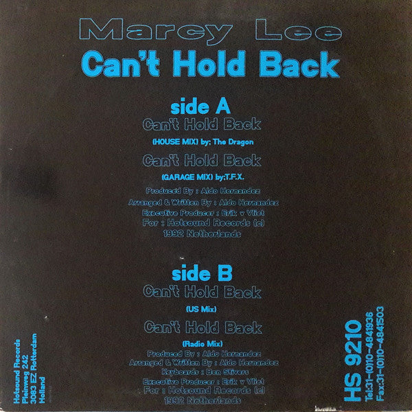 Marcy Lee : Can't Hold Back (12")