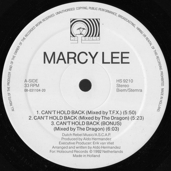 Marcy Lee : Can't Hold Back (12")