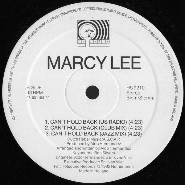 Marcy Lee : Can't Hold Back (12")
