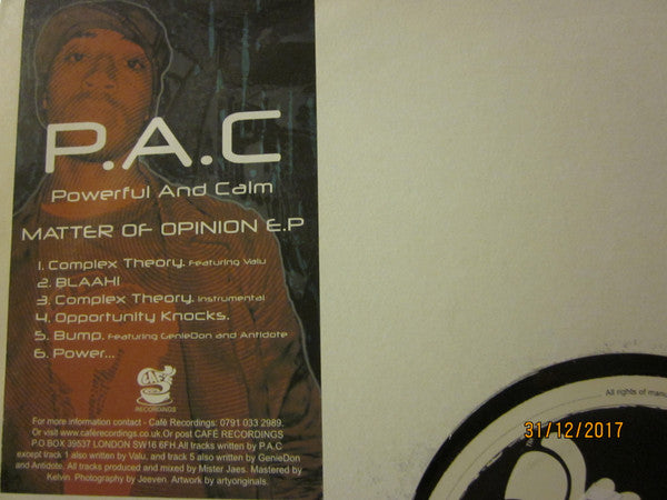 P.A.C : Matter Of Opinion E.P. (12", EP)