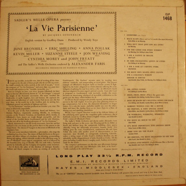 Sadler's Wells Opera Company Presents Jacques Offenbach : La Vie Parisienne (LP, Mono)