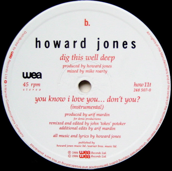 Howard Jones : You Know I Love You... Don't You? (Dance In The Field Mix) (12")