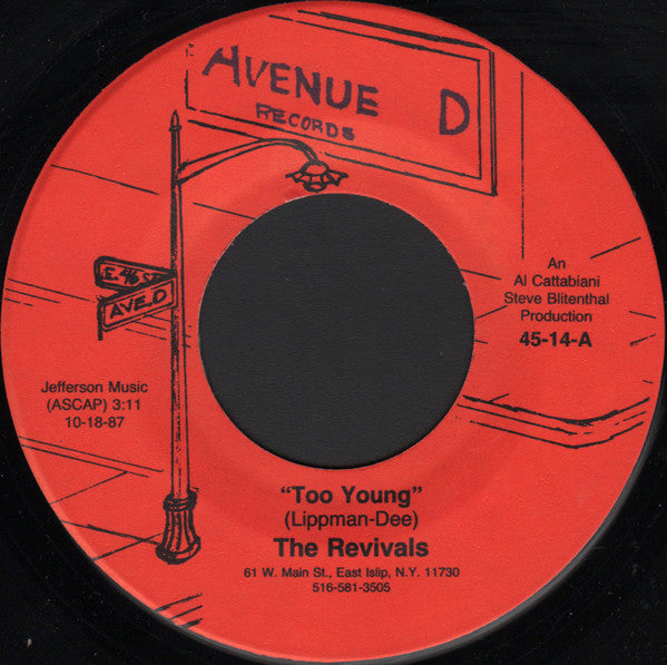 The Revivals (3) : Too Young B/W I'm Not A Juvenile Delinquent (7")