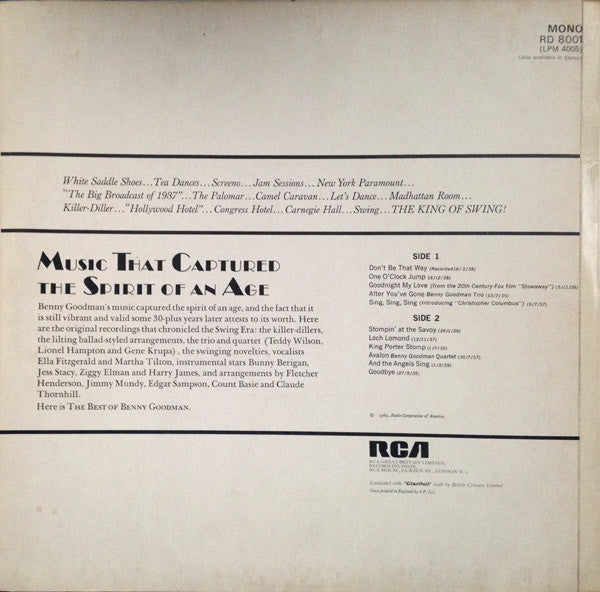 Benny Goodman : The Best Of Benny Goodman (LP, Comp, Mono)