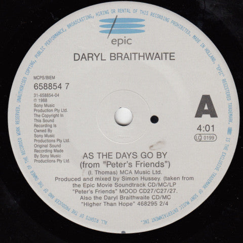 Daryl Braithwaite : As The Days Go By (7", Single)