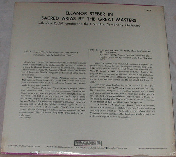 Eleanor Steber With Max Rudolf Conducting The Columbia Symphony Orchestra : Sacred Arias By The Great Masters (LP, Album, RE)