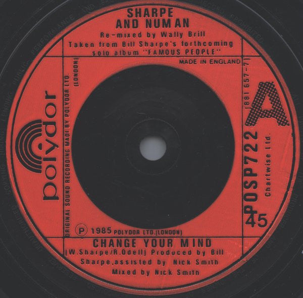Sharpe & Numan : Change Your Mind (7", Single, Red)