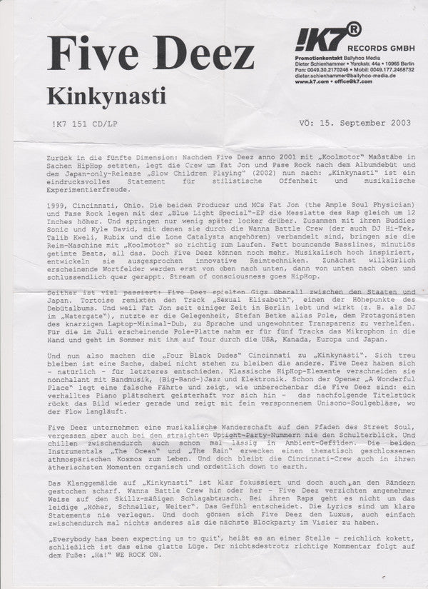 Five Deez : Kinkynasti (CD, Album, Promo, Pap)