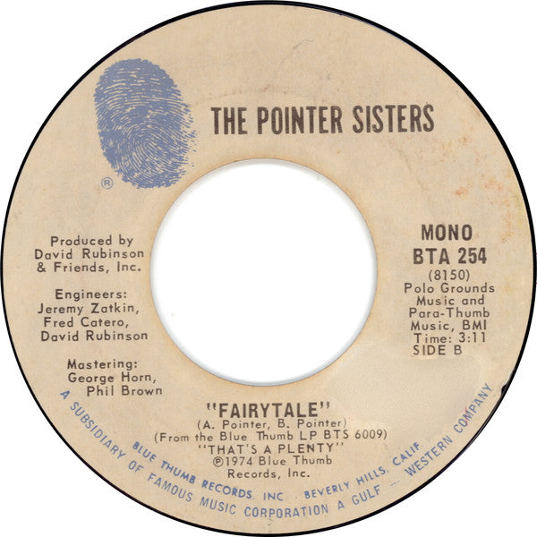 Pointer Sisters : Love In Them There Hills / Fairytale (7", Single, Mono, Promo, Pit)